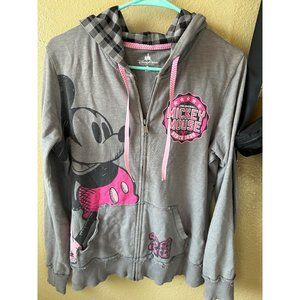 Disney parks grey zip hoodie with pink Mickey and trim